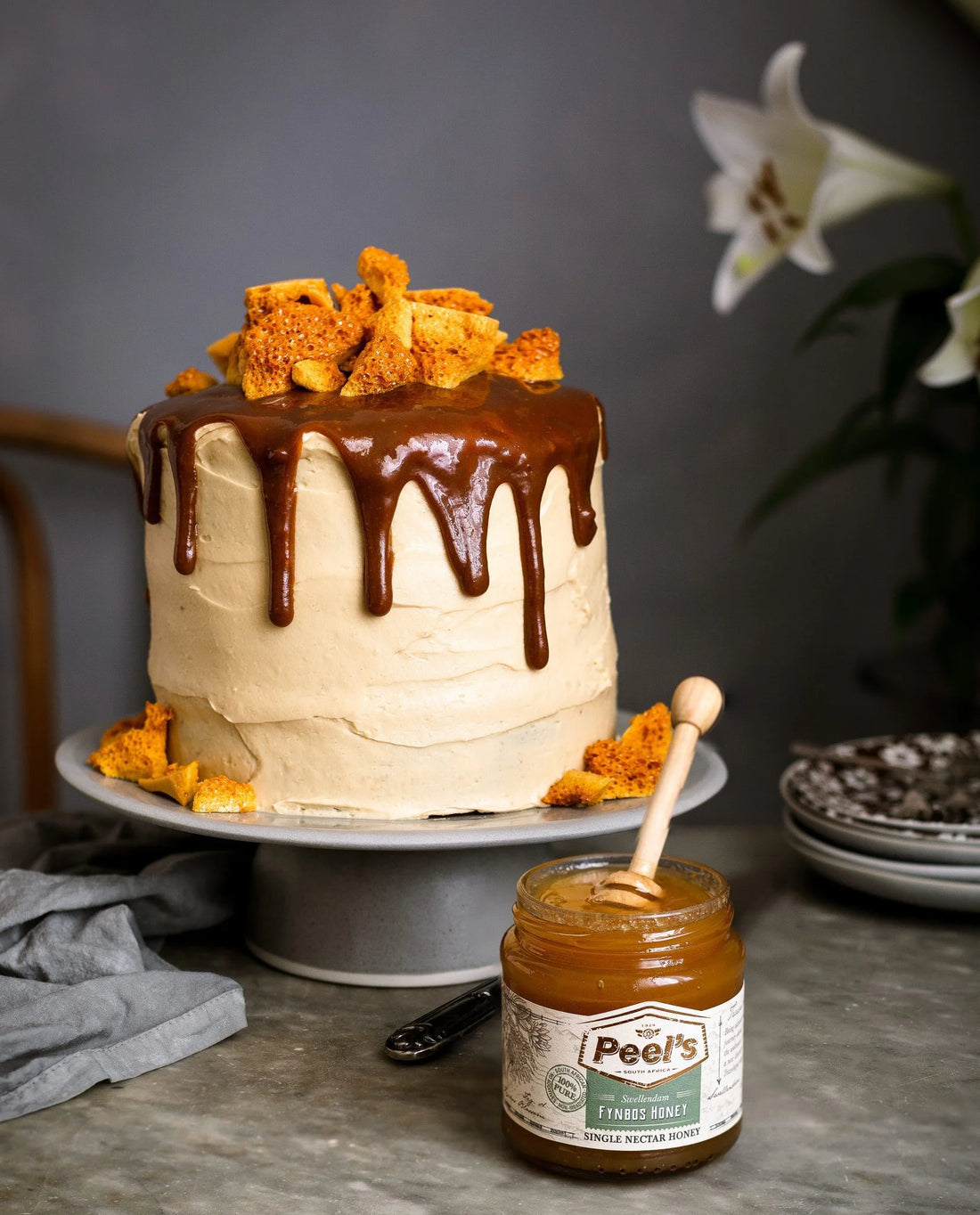 Spiced date cake with cream cheese & honey frosting