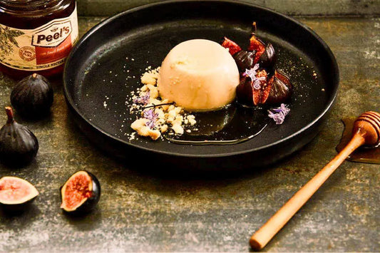 Amarula Panna Cotta – with honey roasted figs and shortbread crumble